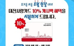 대전시, ‘대전사랑카드 캐시백’ 8월 10%로 확대